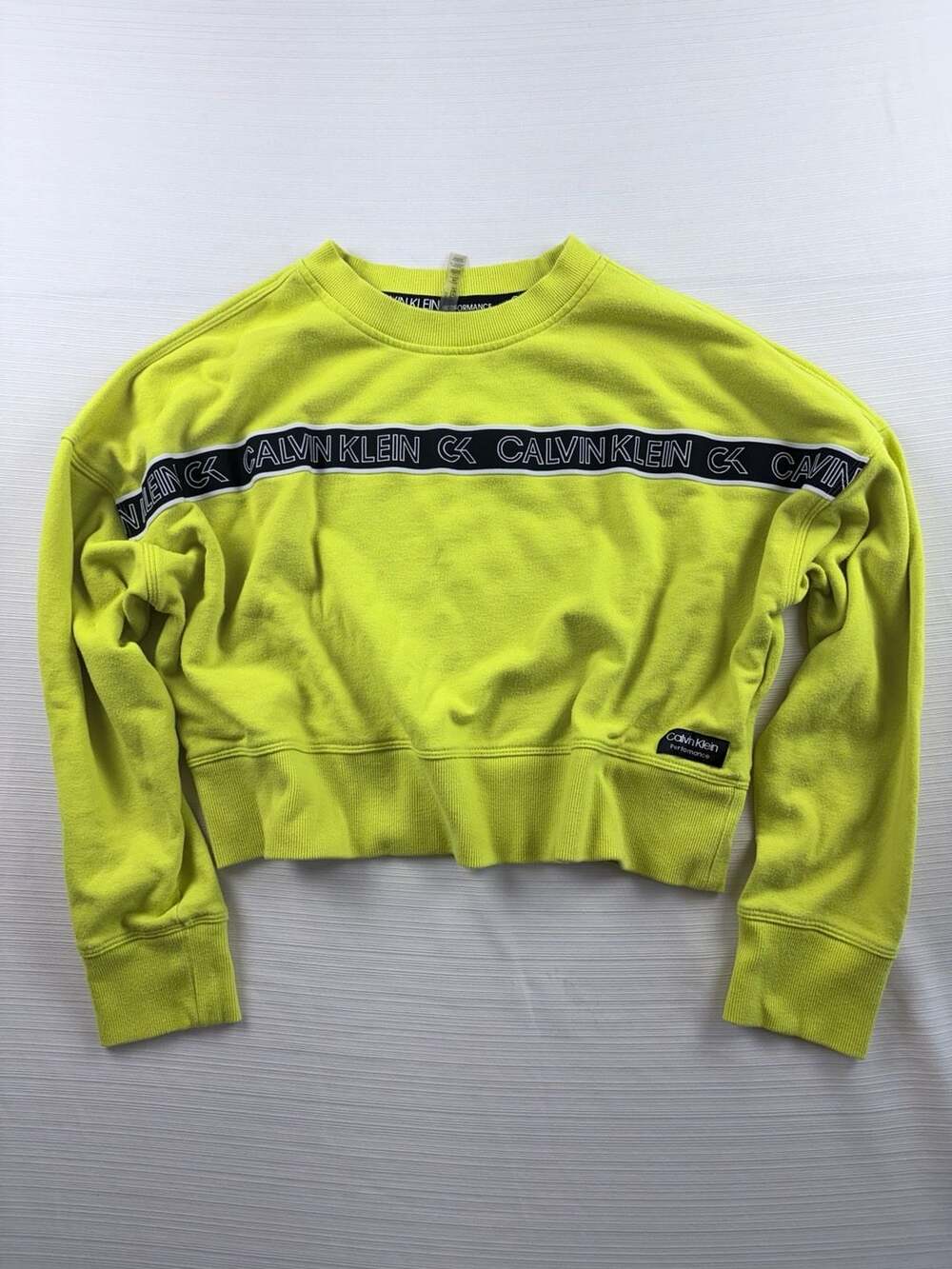 Calvin Klein Performance Sweatshirt Size M Yellow Logo Crop